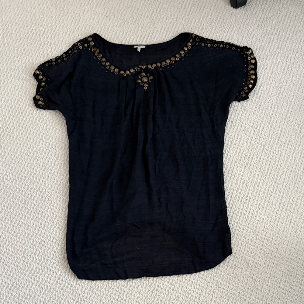 Joie Black Top with Gold Embellishments